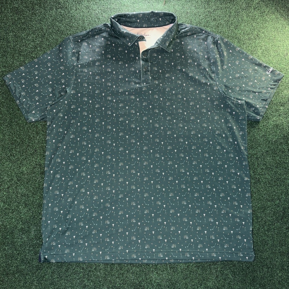 Walter Hagan Performance Golf Polo Men's XL All Over Golf Print Green Shirt